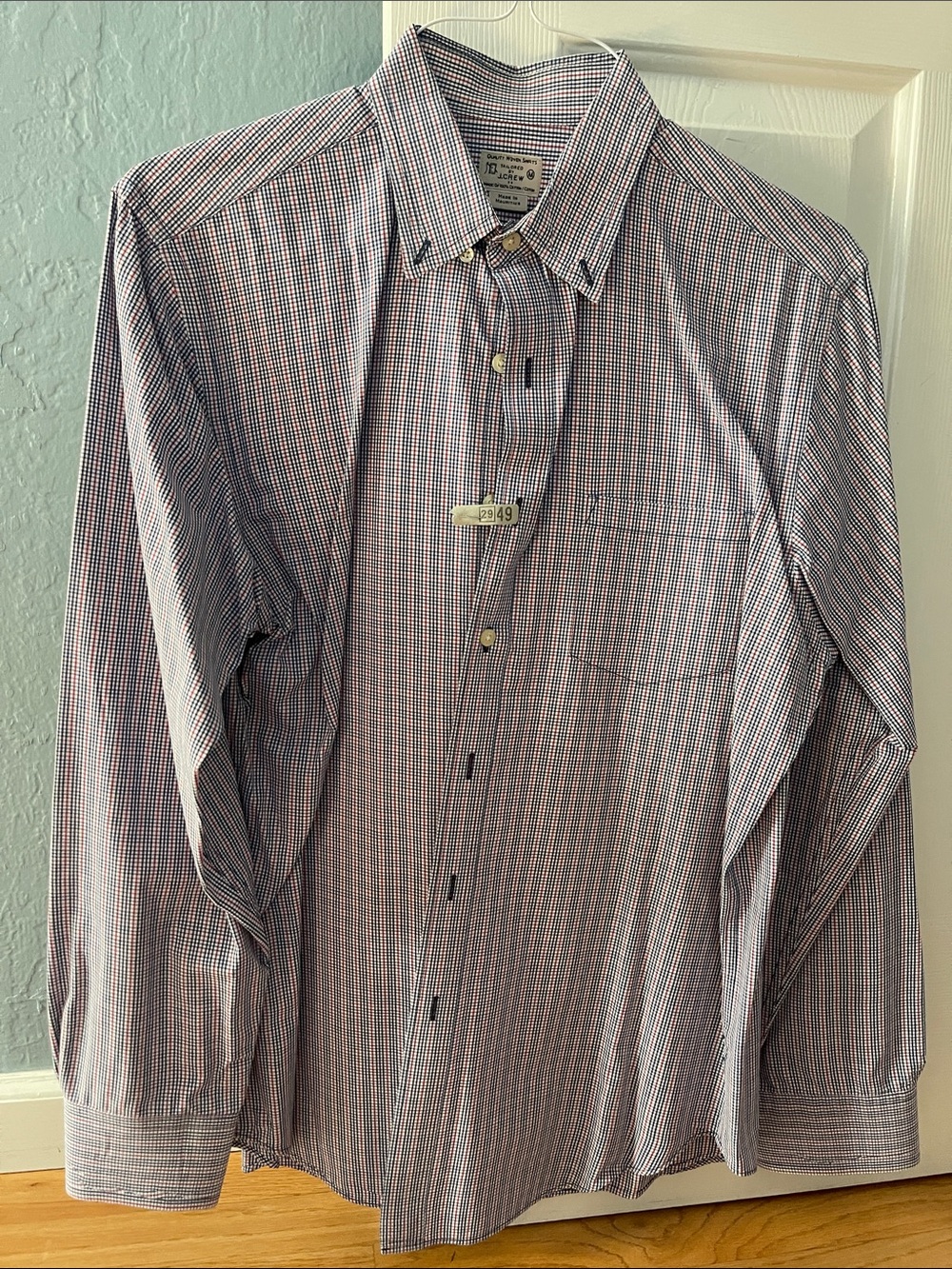 J. Crew Men's Micro-Check Dress Shirt - Red, Blue & White